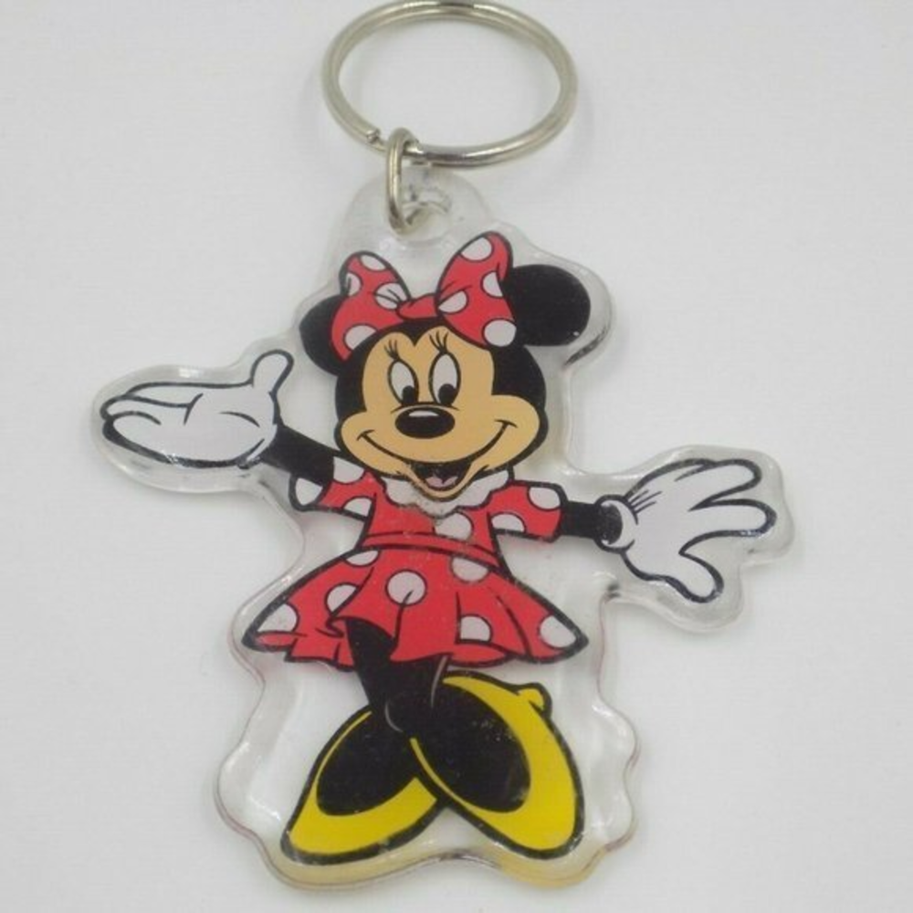 Disney Minnie‎ Mouse Acrylic Keychain Red Polka Dot Dress Vintage Style